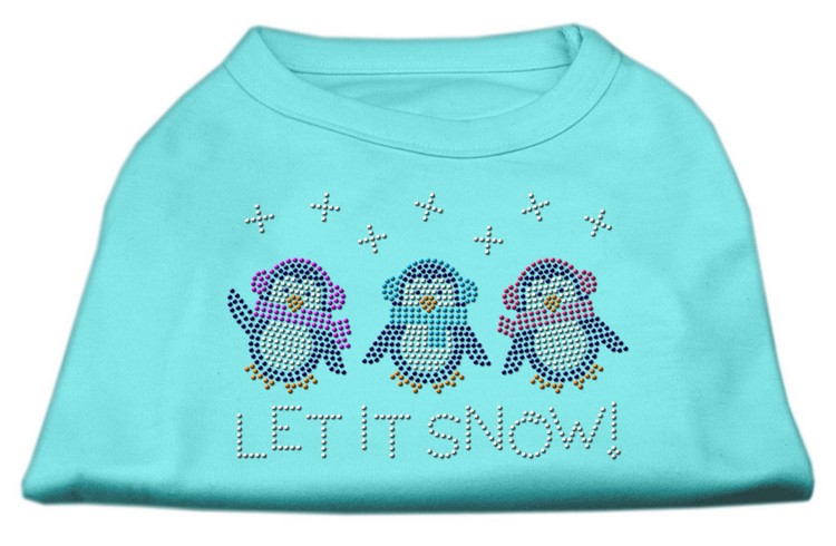 Let It Snow Penguins Rhinestone Shirt Aqua XS